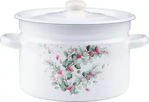 Эмалированная кастрюля 9 л, универсальная кастрюля для супа, индукционная кастрюля для мяса, эвкалипт + крышка EMALIA RYBNIK