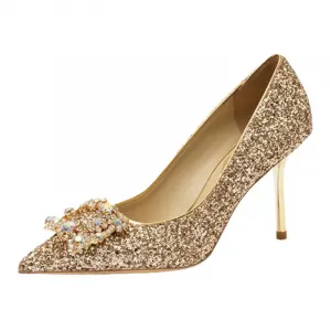 Женские туфли на тонком каблуке, золотистого цвета Houseofavenues, Gold (8.5 Cm)