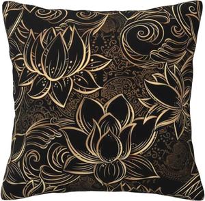 CarXs Подушка декоративная Gold Lotus Flowers двусторонняя Boho Gold Lotus Flowers