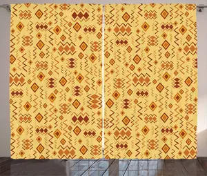Шторы ABAKUHAUS в африканском деревенском стиле, узоры в случайном порядке, универсальные, для гостиной, ленточное полотно с петлями и крючками, 280 x 245 см, цвет коричневый, с горчичным оттенком. Abakuhaus