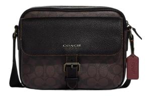 Hudson Покрытый Тканью С Натуральной Зернёной Кожей Плечевая Сумка Через Плечо Среднего Размера Женская Махагон и Чёрный COACH