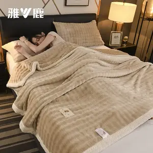 Yalu Плед из искусственного меха 150х200 см, комплект из 3 предметов (плед и 2 наволочки), цвет Jianmeng-Mi Ka, утепленный флис