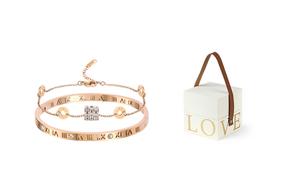 Титановый стальной браслет для женщин MISS TOOYA, Roman Numeral Bangle & Small Round Pendant Bracelet+Love Box