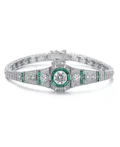 Браслет из стерлингового серебра с прозрачными круглыми и круглыми кубическими циркониями огранки «багет» Genevive, green