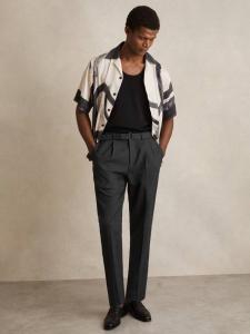 Брюки с зауженным низом из шерстяной смеси со штрипками Reiss, Charcoal Grey