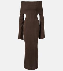 Платье макси из смесового шелкового джерси с открытыми плечами Aya Muse, коричневый