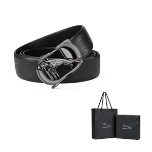 JAGUAR Модный мужской кожаный ремень с автоматической пряжкой и ажурным дизайном, Gunmetal