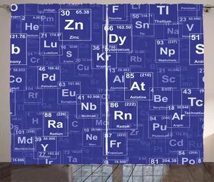 Штора ABAKUHAUS в деревенском стиле с рисунком таблицы Менделеева, тема химии, универсальная, для гостиной, с петлями и крючками, 280 x 175 см, цвет: королевский синий с белым Abakuhaus