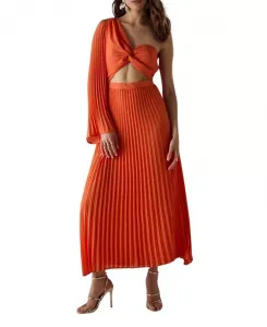 Платье-Миди из шифона с одним открытым плечом и вырезом Warehouse, оранжевый