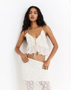 Топ Pull&Bear с оборками и бантом цвета льда