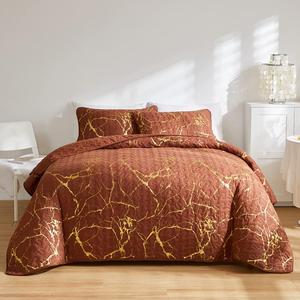 YUSIWOAL Комплект постельного белья с золотым тиснением и металлизированным покрывалом Light Brown