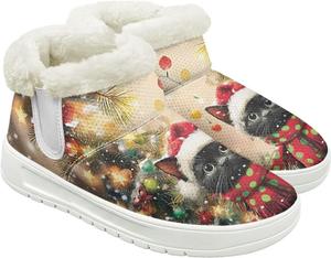 Зимние женские ботинки, утепленные флисом, теплые короткие ботильоны для улицы, противоскользящие и удобные Hechitok, Christmas Black Cat