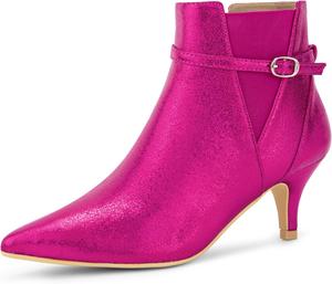 Женские ботильоны Allegra K с заостренным носком, на каблуке-китен и с эластичными вставками, Fuchsia