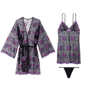 Victoria's Secret Пижамный комплект Women's Black с цветочной вышивкой