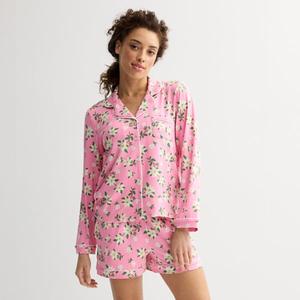 Женский уютный комплект из двух предметов: пижамный топ с длинными рукавами и пижамные шорты Draper James, цвет prism pink magnolia