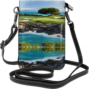 Небольшая сумка для телефона с принтом поля для гольфа на гавайском пляже, сумка через плечо с магнитной застежкой и отделениями для карт, из искусственной кожи Ultra Fiber.