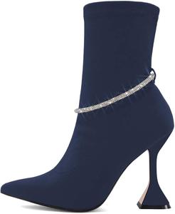 Женские ботильоны FSJ с острым носком, высокой пяткой и эластичной вставкой, с ремешком с кристаллами, на осень и зиму, для ходьбы, размеры 4-15 US, Dark Blue