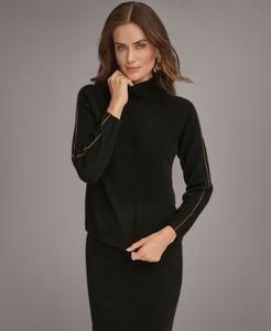 Женский кашемировый свитер с высоким воротником и золотистой контрастной отделкой Donna Karan New York, Black
