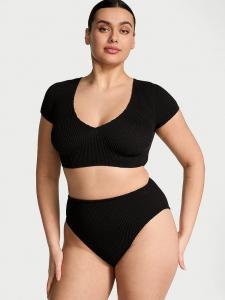 Бикини-Топ с короткими рукавами и жатым эффектом Victoria'S Secret Swim, черный