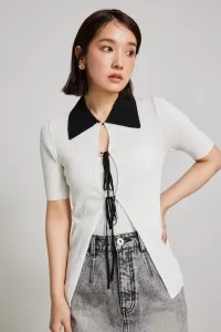 Вязаный топ с лентой меланжевого цвета Rienda, цвет Multi_1