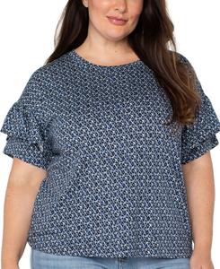 Топ большого размера с принтом и оборками "Ливерпуль" с коротким рукавом Liverpool Los Angeles, Navy Cream Batik