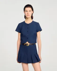 Женский короткий топ на пуговицах Sandro, темно-синий