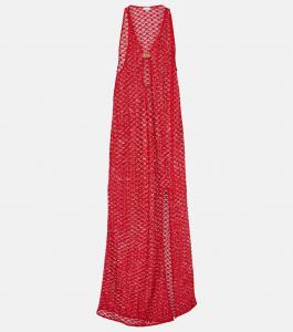 Сетчатое платье макси с вырезами Ganni, красный