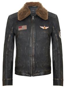 Мужская кожаная байкерская куртка в винтажном стиле с нашивками - черная, модель Tunis Infinity Leather