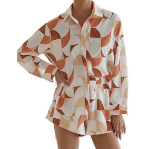 Комплекты из 2 предметов повседневной одежды, рубашки на пуговицах с длинными рукавами и спортивных костюмов с шортами MISSKY, цвет Khaki