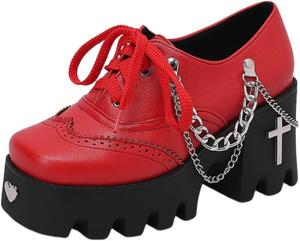 Женские массивные каблуки с панк-ремешком на щиколотке, круглым носом, легкие туфли-лодочки, готические платформы Мэри Джейн с пряжкой и цепочкой Lexamen, A Red