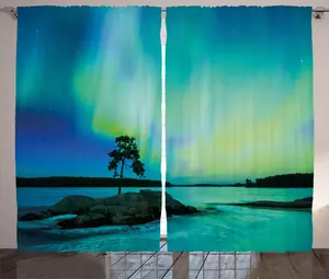 Шторы ABAKUHAUS Natural Rustic, Rocky Stone River, универсальные ленточные шторы для гостиной с петлями и крючками, 280 x 175 см, бирюзовый, лаймово-зеленый Abakuhaus