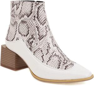 Женские классические ботильоны VOKLIN с квадратным носком в стиле вестерн, боковой молнией, массивным каблуком средней высоты, White-Velvet Lined