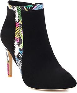 Женские модные ботильоны VOKLIN на высоком каблуке с острым носком и боковой молнией, элегантные короткие ботинки, Black/Suede-Velvet Lined