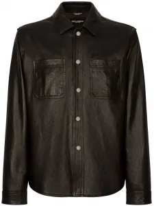 Кожаная рубашка на пуговицах DOLCE & GABBANA, черный