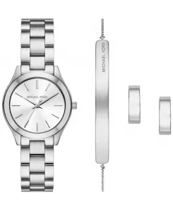 Женский комплект Slim Runway с тремя стрелками из нержавеющей стали серебристого тона, часы и украшения, 32 мм Michael Kors