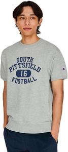 Мужская толстовка Champion с коротким рукавом, C3-B018, произведено в США, хлопок, обработка ткани, графический принт, круглый вырез, серый