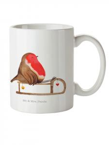 Детская кружка с рисунком малиновки и саней, без слов, белого цвета Mr. & Mrs. Panda