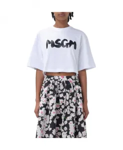 Белая хлопковая футболка для женщин Msgm, белый