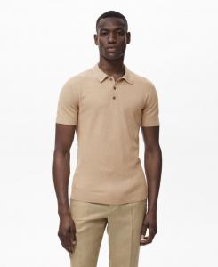 Мужская хлопковая рубашка-поло тонкой вязки MANGO, Beige