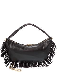 Persaman New York Двухбахромчатая кожаная сумка через плечо, черный