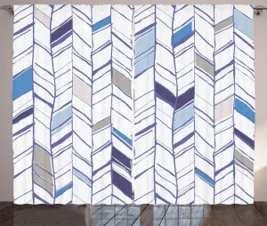 Штора ABAKUHAUS в деревенском стиле, бохо, зигзагообразные линии, присборенная, с петлями и крючками, 280 x 175 см, цвет: фиолетовый, синий, белый