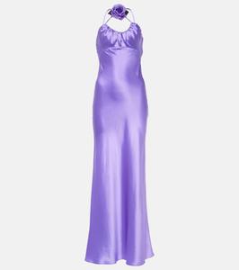 Платье из шелкового шармеза с цветочной аппликацией Rodarte, фиолетовый