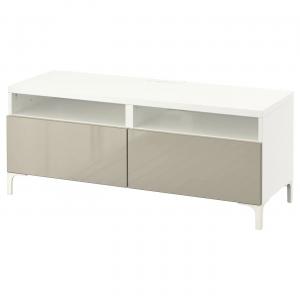 Тумба под телевизор с ящиками BESTÅ IKEA, 120x42x48 см, цвет white/selsviken high-gloss/beige