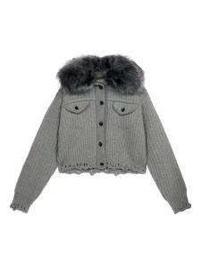 Blumarine укороченный кардиган в рубчик, серый