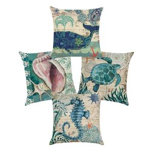 1 чехол на подушку морской чехол с морскими мотивами декоративная подушка льняная структура с наполнителем или без него, размер: 45x45см, мотив: ракушка | без наполнения подушки maDDma