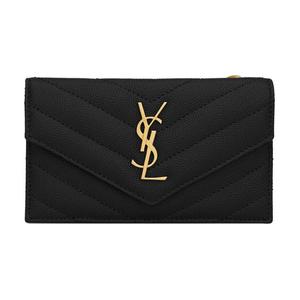 SAINT LAURENT Кошелек для монет и карт Monogram из коровьей кожи, женский, черный