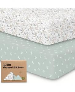 Водонепроницаемые простыни для кроватки для мальчиков и девочек, 2 шт. Простыня для детской кроватки, водонепроницаемые защитные простыни для матраса в кроватке Keababies, зеленый