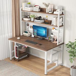 Компьютерный стол Xinmeikai 100x60x170 см с полками, белая рама, темный орех