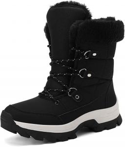 Женские зимние сапоги, водонепроницаемые, легкие, утепленные искусственным мехом, ботильоны средней высоты, классические короткие ботинки на шнуровке Generic, D03-White