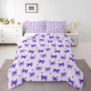 Erosebridal Комплект постельного белья Indigo Purple Bow с милыми сердечками и бантами в горошек, Indigo Purple